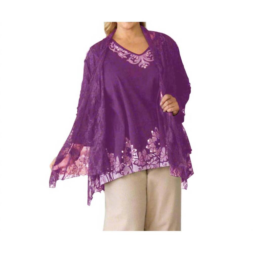 NEW ON THE PLUS SIDE london lace long sleeve jacket - plus size in purple lace